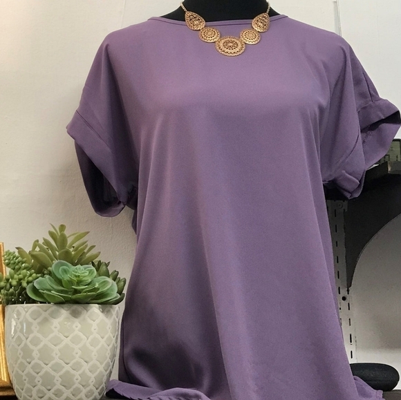 ZENANA Short Sleeve Boat Neck Lilac Color sheer Top Size Small NWT - Picture 2 of 3